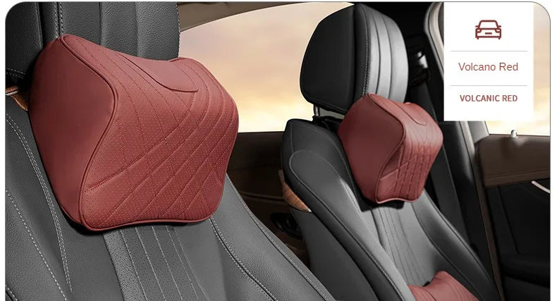 New Car Headrest Pillow Set Sewing Leather Auto Lumbar Waist Support Memory Foam Seat Neck Protective Cushion Accessories