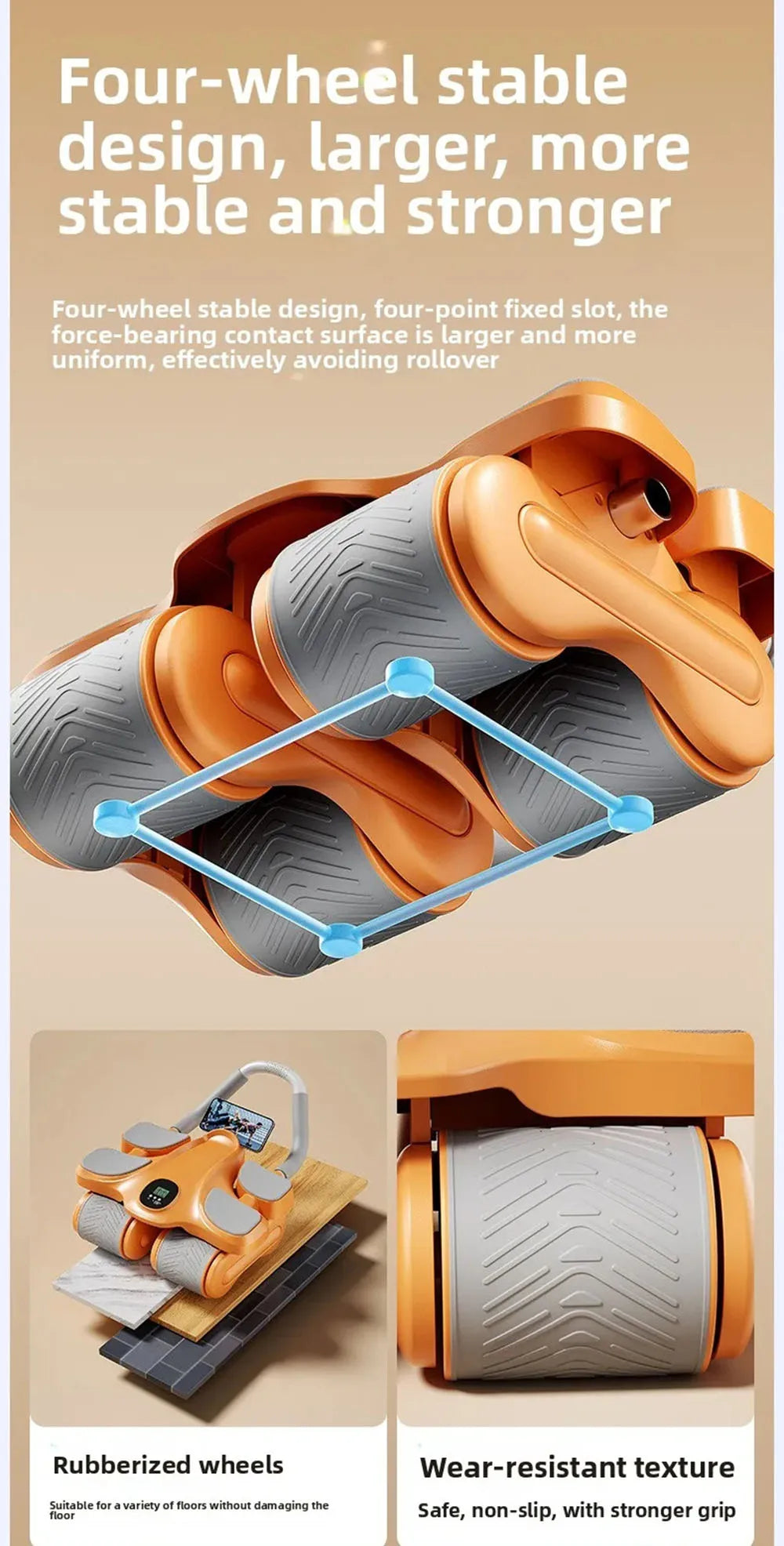 Four-wheel Abdominal Wheel Automatic Rebound Abdominal Muscle Training Artifact Home Fitness Thin Belly Training Device