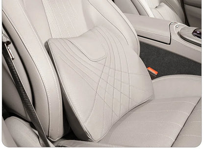 New Car Headrest Pillow Set Sewing Leather Auto Lumbar Waist Support Memory Foam Seat Neck Protective Cushion Accessories