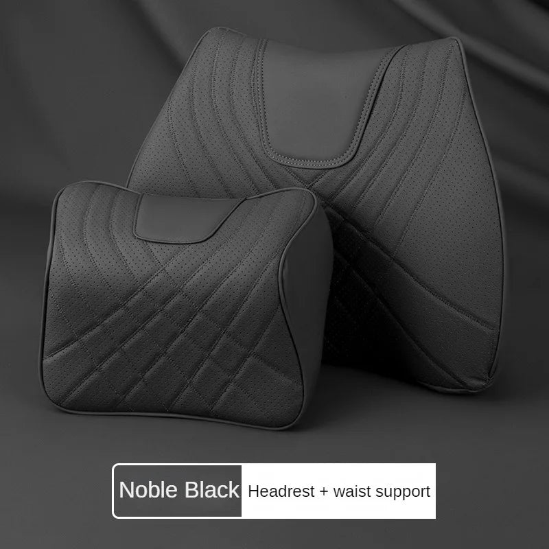 New Car Headrest Pillow Set Sewing Leather Auto Lumbar Waist Support Memory Foam Seat Neck Protective Cushion Accessories