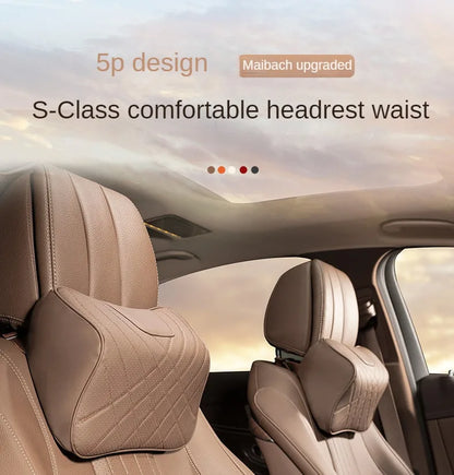 New Car Headrest Pillow Set Sewing Leather Auto Lumbar Waist Support Memory Foam Seat Neck Protective Cushion Accessories