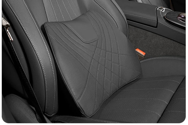 New Car Headrest Pillow Set Sewing Leather Auto Lumbar Waist Support Memory Foam Seat Neck Protective Cushion Accessories