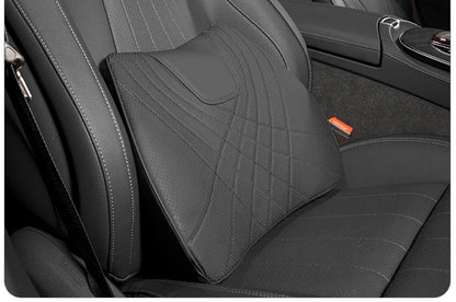 New Car Headrest Pillow Set Sewing Leather Auto Lumbar Waist Support Memory Foam Seat Neck Protective Cushion Accessories