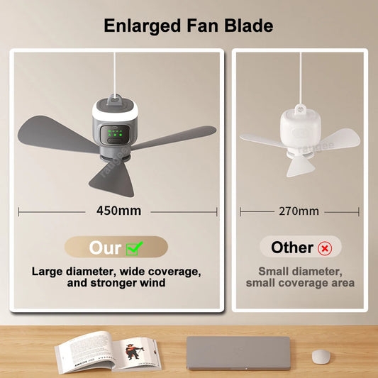 Portable Rechargeable Ceiling Fan with LED Light & Remote Control