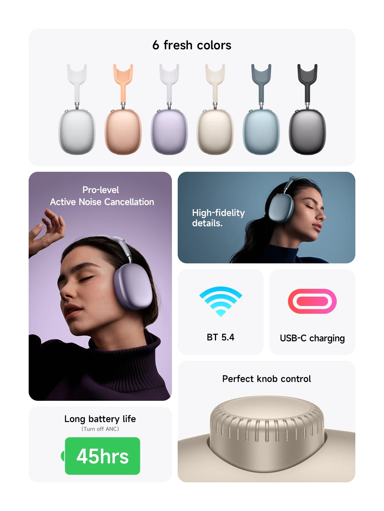 Wireless ANC Bluetooth Headphones – Long Battery Life, Comfortable Over-Ear Design