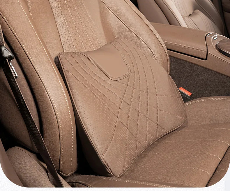 New Car Headrest Pillow Set Sewing Leather Auto Lumbar Waist Support Memory Foam Seat Neck Protective Cushion Accessories
