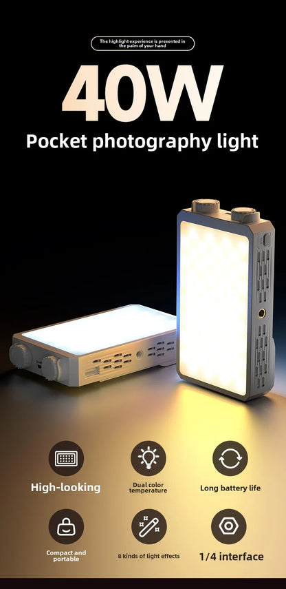 Portable LED Fill Light – Adjustable Bi-Color, Built-In Battery