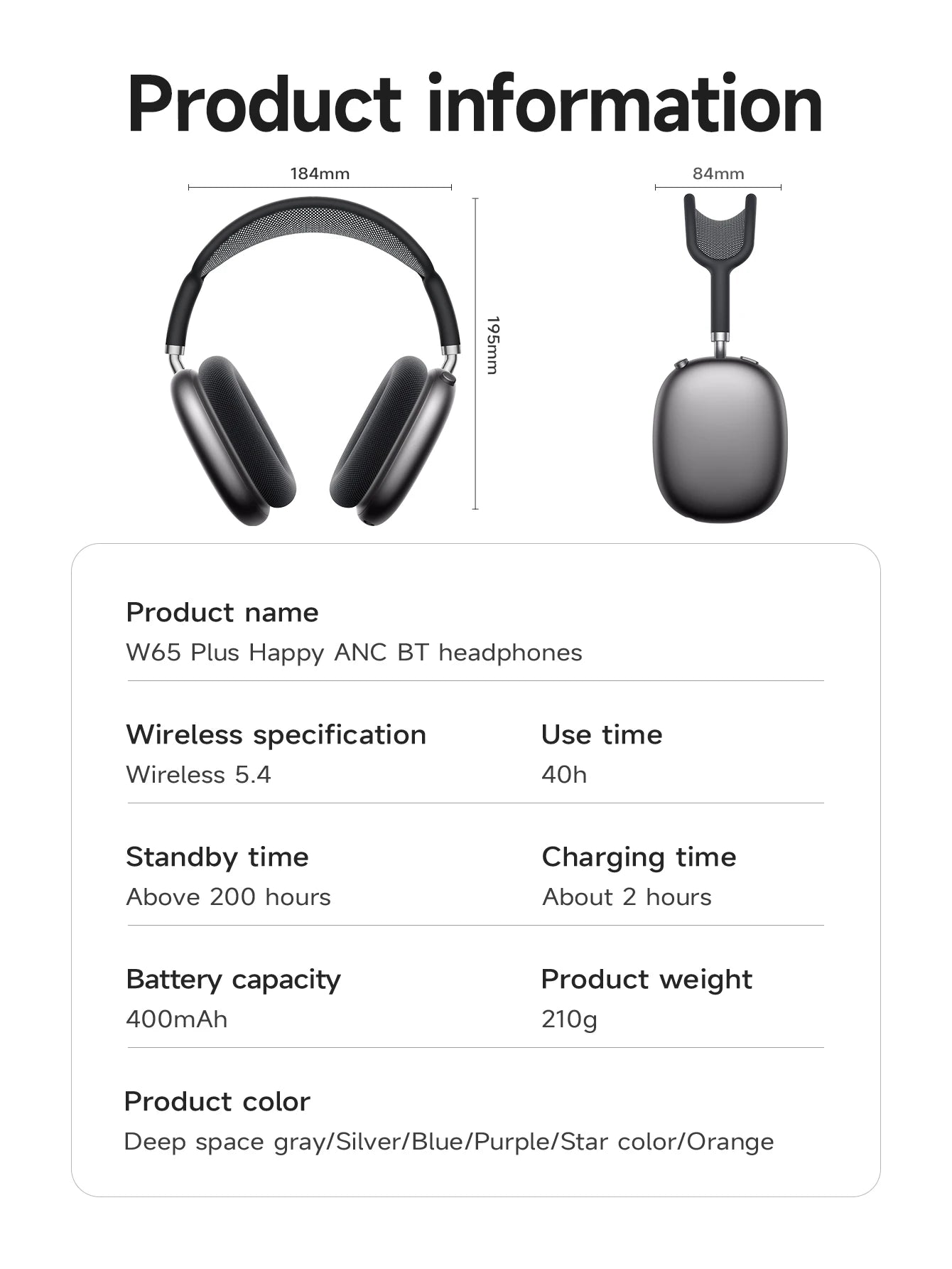 Wireless ANC Bluetooth Headphones – Long Battery Life, Comfortable Over-Ear Design