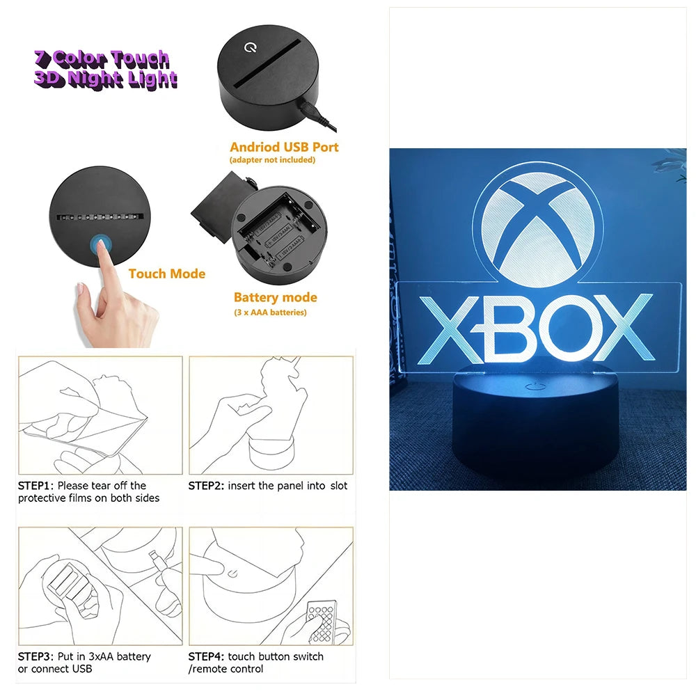 3D LED Acrylic Night Light (Touch & Remote Control)