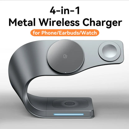 4 in 1 Wireless Charger Metal Shell Magnetic 15W Fast Charging Station Stand for iPhone 12-17 Mobile Phones  Airpods Apple Watch