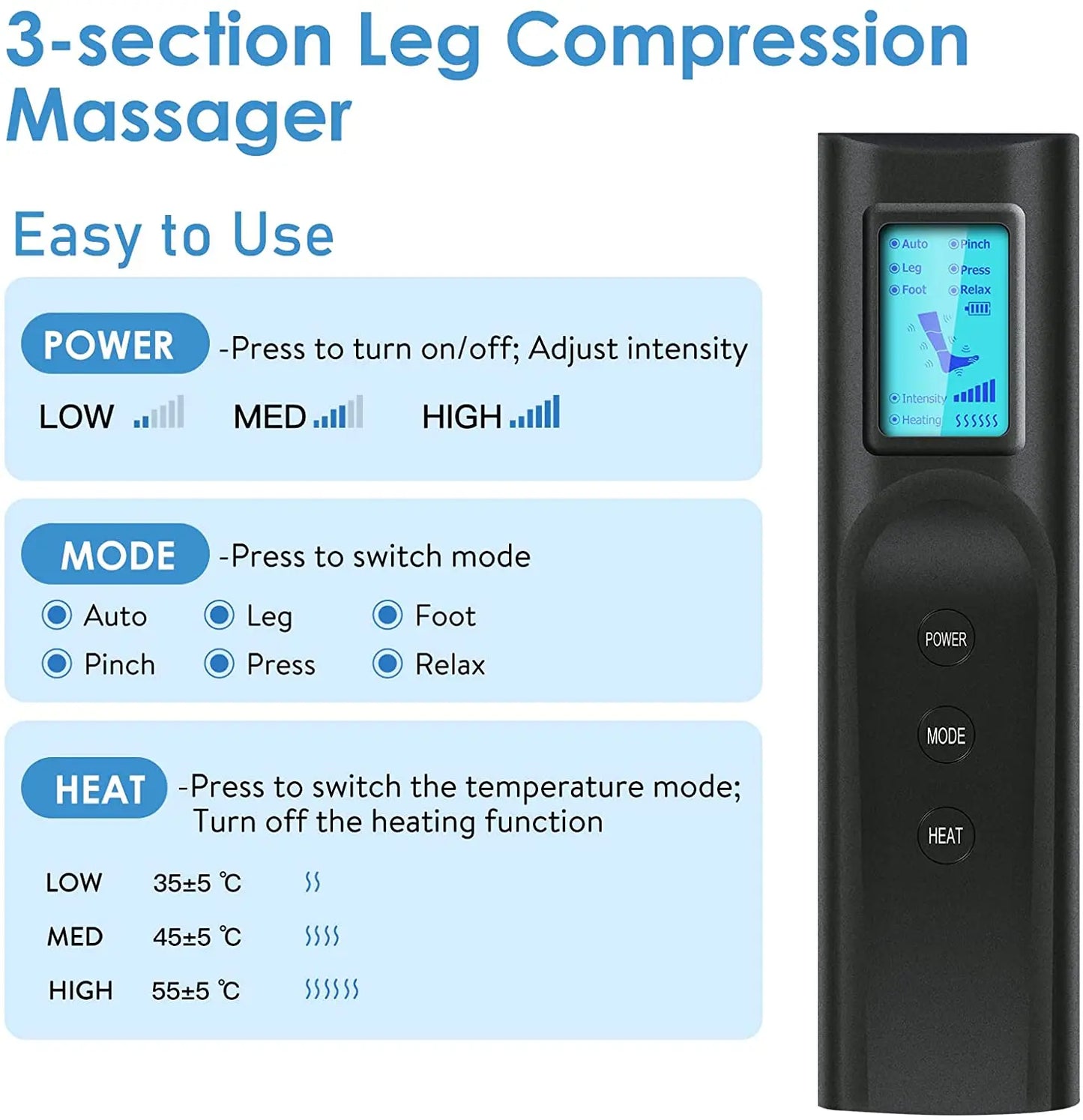 Cordless Heated Leg Massager – Full-Leg Compression with Knee Heat Therapy