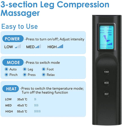 Cordless Heated Leg Massager – Full-Leg Compression with Knee Heat Therapy