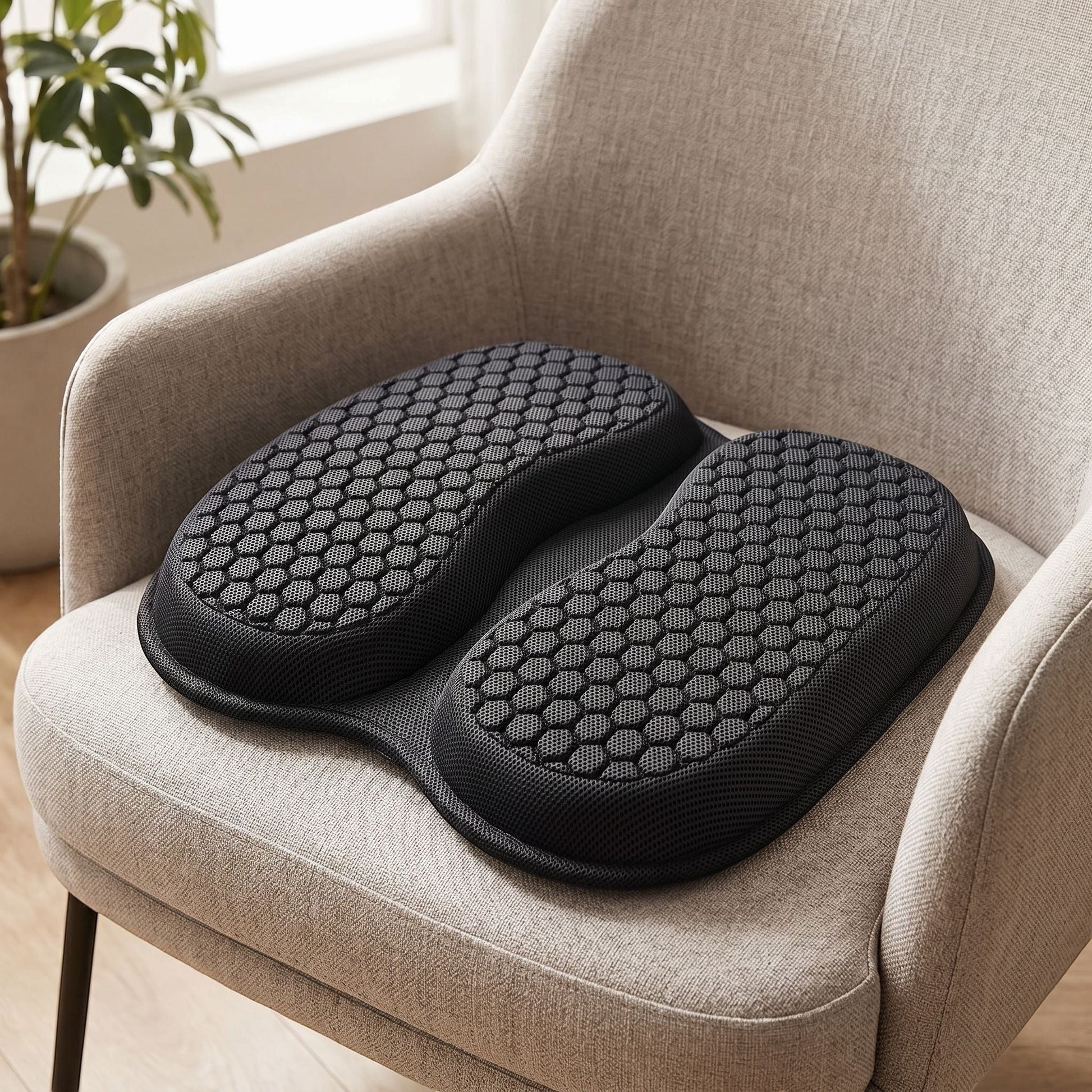 Home armchair with cooling gel cushion featuring breathable ice silk cover and pressure-relief gel filling, ideal for cozy living environments.