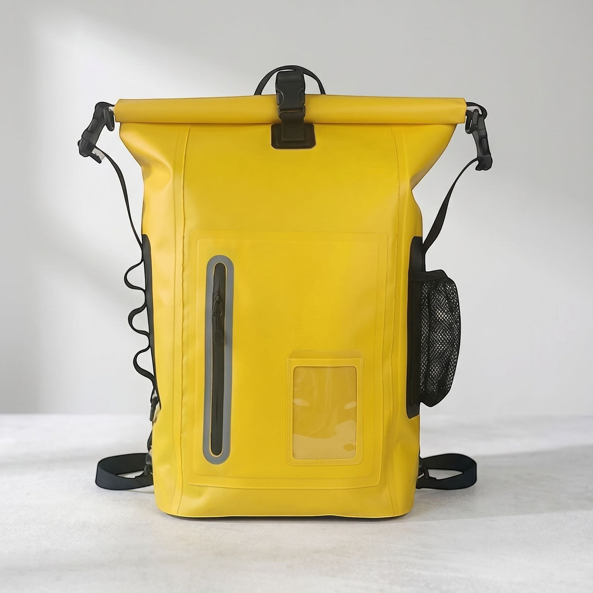 30L waterproof dry bag backpack designed for outdoor activities like kayaking and camping, with roll-top closure and waterproof PVC material.