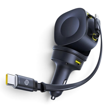 zero2cart 100W cosmic black retractable car charger with 4 ports and USB-C cable for fast charging