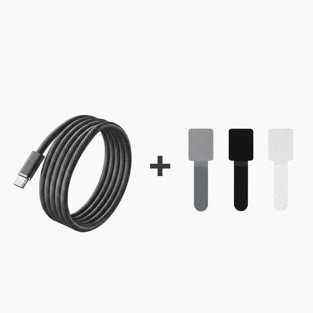 zero2cart 140W USB-C to USB-C fast charging cable in black braided material with three included cable ties