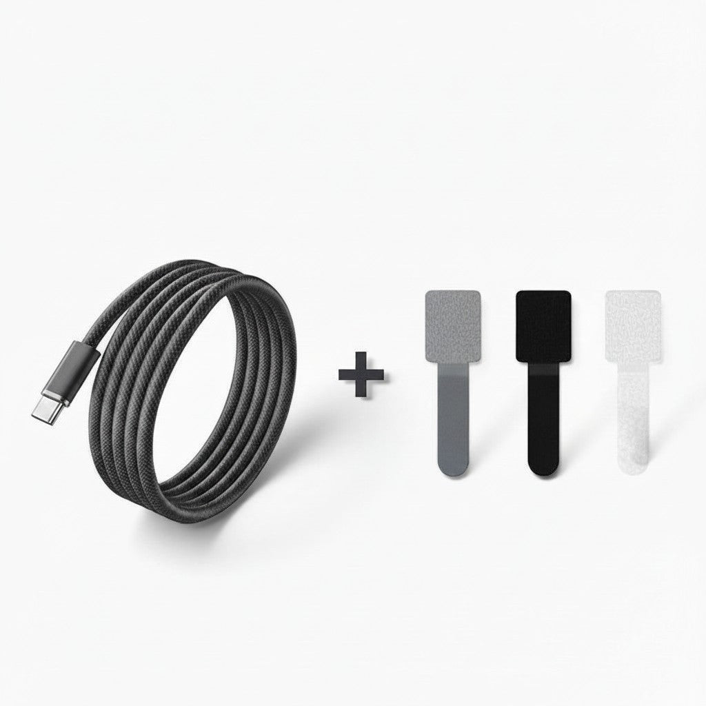 zero2cart 140W USB-C to USB-C fast charging cable in black braided material with three included cable ties