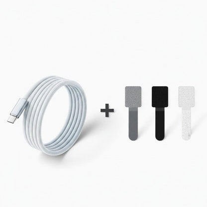 zero2cart 140W USB-C to USB-C fast charging cable in white with three included cable management velcro straps