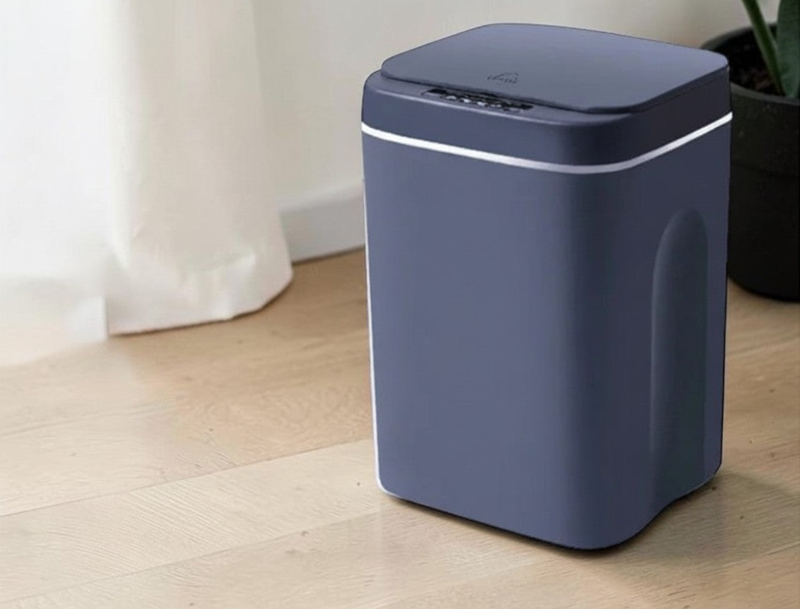 zero2cart 16L touchless sensor trash can in matte blue with a modern round design for hygienic waste disposal