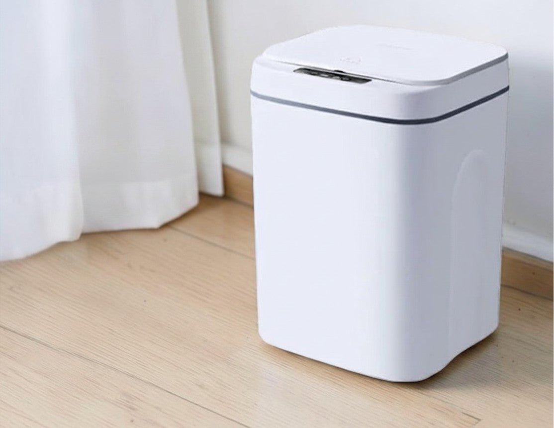 zero2cart 16L white touchless sensor trash can with a modern round plastic design for hygienic waste disposal