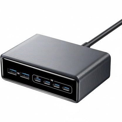 zero2cart 250W 6-port GaN charging station with multiple USB-A and USB-C ports in a sleek dark grey finish