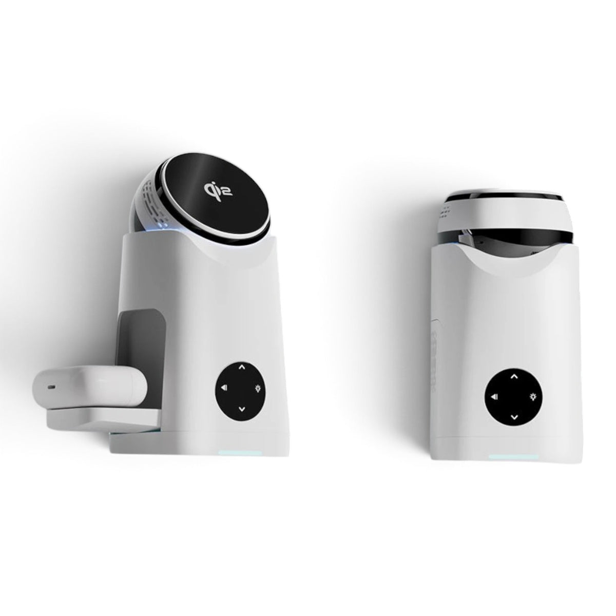 zero2cart 3-in-1 magnetic wireless charging station in white with rotating phone mount and earbud charging base