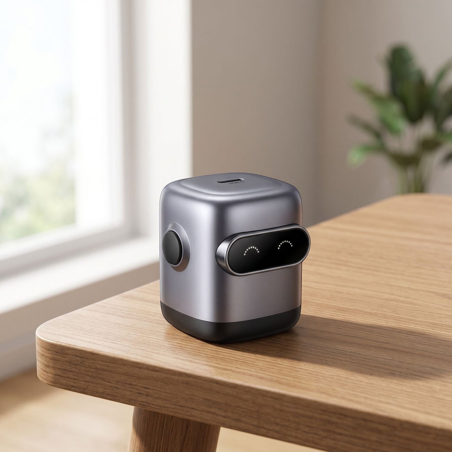 zero2cart 30W GaN USB-C fast charger with a cute robot-inspired design on a wooden desk