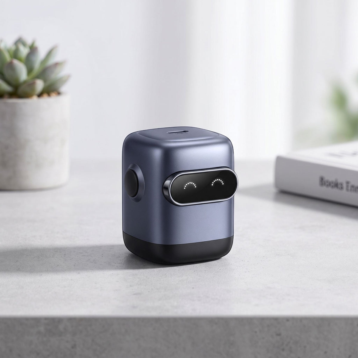 zero2cart 30W GaN USB-C fast charger with a cute robot-inspired design and digital display on a desk