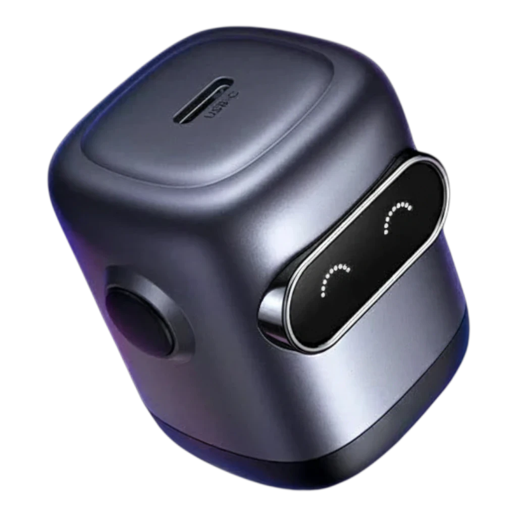 zero2cart 30W GaN USB-C fast charger in a compact grey robot-inspired design with a digital display face