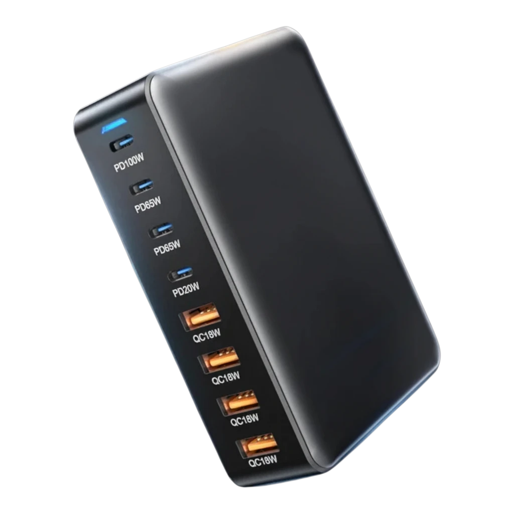 zero2cart 320W GaN desktop charging station in grey with 4 USB-C and 4 USB-A ports for multi-device charging.