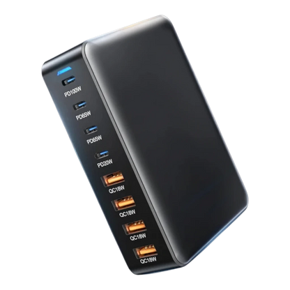 zero2cart 320W GaN desktop charging station in grey with 4 USB-C and 4 USB-A ports for multi-device charging.