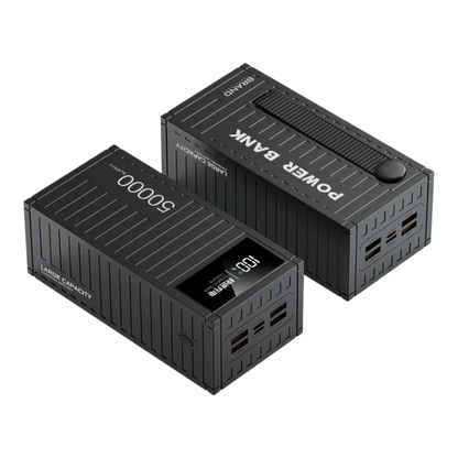 zero2cart 50000mAh portable power bank in black with digital display and multiple USB charging ports.