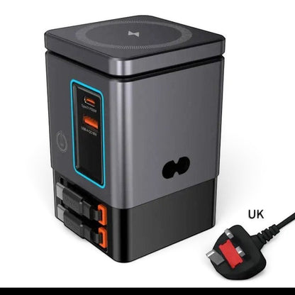 zero2cart 6-in-1 magnetic wireless charging station with Type-C and USB ports for phones, watches, and earbuds.