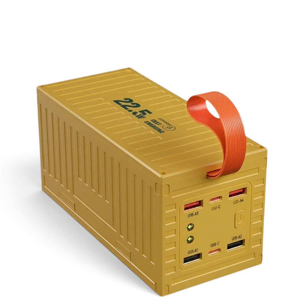 zero2cart 60000mAh metal yellow portable power bank with multiple USB ports, carry handle, and 22.5W fast charging
