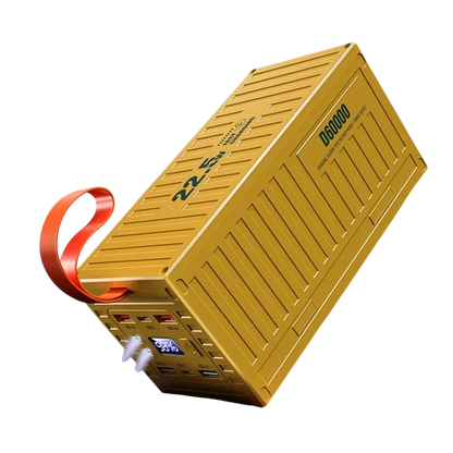 zero2cart 60000mAh portable power bank in metal yellow with digital display, multiple USB ports, and carry handle.