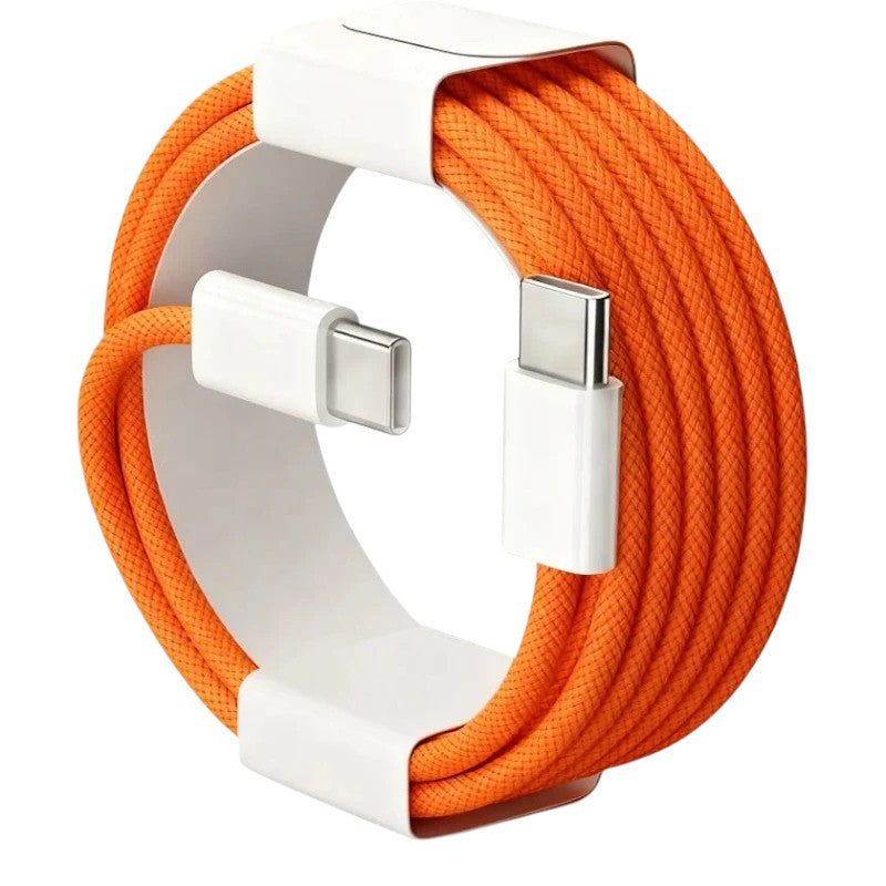 zero2cart 60W USB-C to USB-C fast charging cable in bright orange braided nylon for phones and laptops