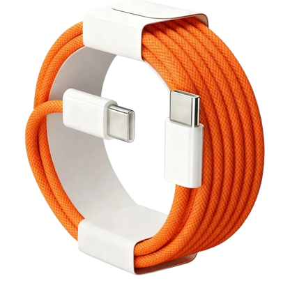 zero2cart 60W USB-C to USB-C fast charging cable in bright orange braided nylon for phones and laptops