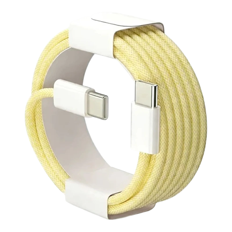 zero2cart 60W USB-C to USB-C fast charging cable in yellow nylon braided material with white connectors