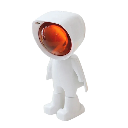 zero2cart rechargeable astronaut sunset projection lamp with a white plastic body and glowing orange LED light head
