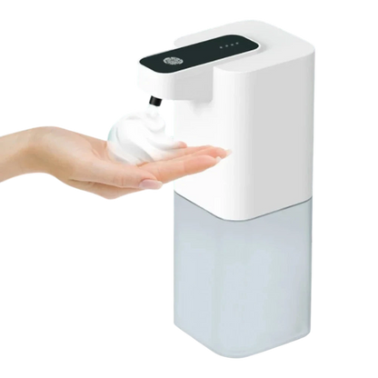 zero2cart white touchless automatic soap dispenser dispensing foam into a hand for hygienic handwashing