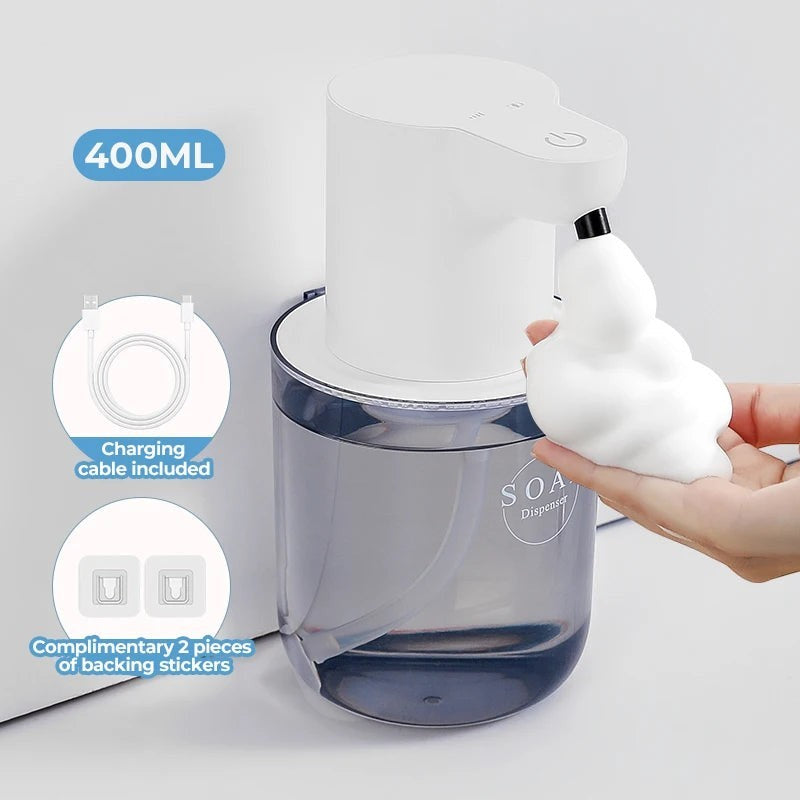zero2cart 400ml automatic foam soap dispenser with rechargeable battery and wall-mount stickers