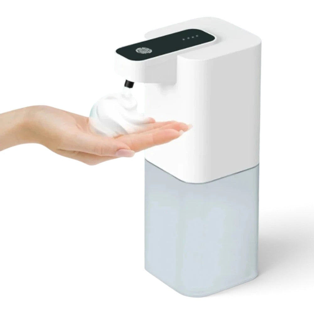 zero2cart white touchless automatic soap dispenser dispensing foam into a hand for hygienic handwashing