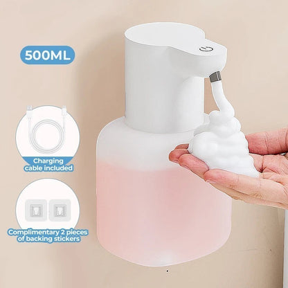 zero2cart automatic foam soap dispenser with 500ml capacity, wall-mounted design, and rechargeable battery.