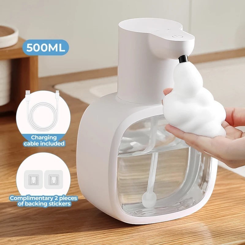 zero2cart 500ml automatic foam soap dispenser with rechargeable battery and cordless white design