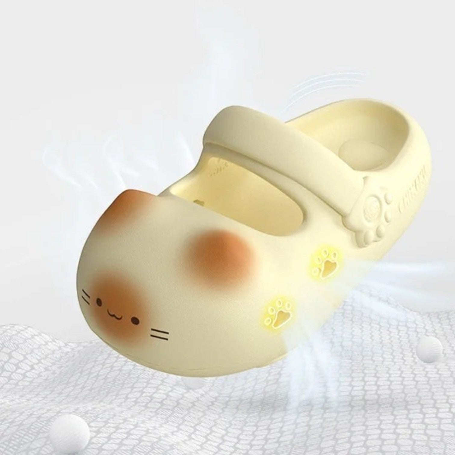 zero2cart beige EVA cat paw novelty summer clogs for women with cute animal face and flat heel design