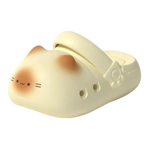 zero2cart beige EVA cat paw clogs with a cute novelty animal face design for summer indoor wear