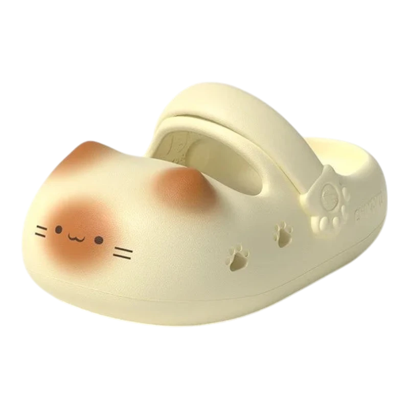 zero2cart beige EVA cat paw novelty summer clogs with cute animal face and paw print cutouts