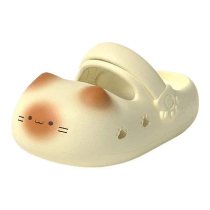 zero2cart beige EVA cat paw novelty summer clogs with cute animal face and paw print cutouts