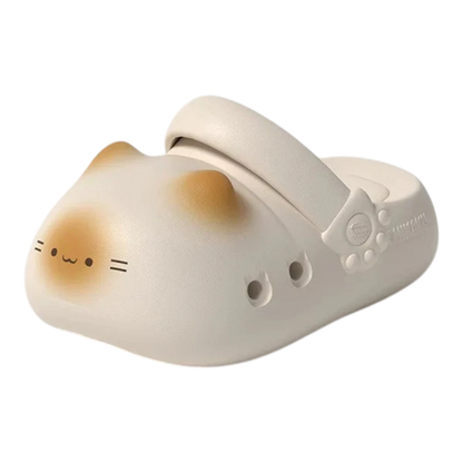 zero2cart beige EVA cat paw novelty summer clogs with a cute animal face design and flat heel for indoor comfort