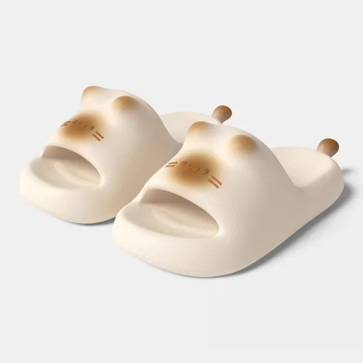 zero2cart beige EVA cat paw slides with cute animal face design for indoor summer comfort
